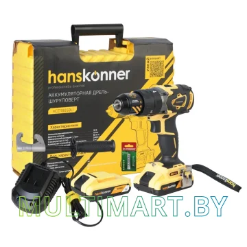 Ударная дрель-шуруповерт Hanskonner HCD1865BLI (с 2-мя АКБ, кейс)